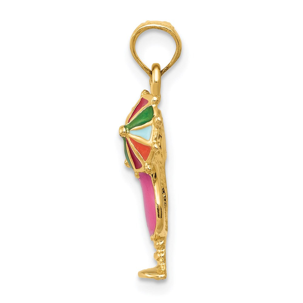 14k Yellow Gold 10 mm Pink Enameled Tropical Drink Pendant (1.31 grams)