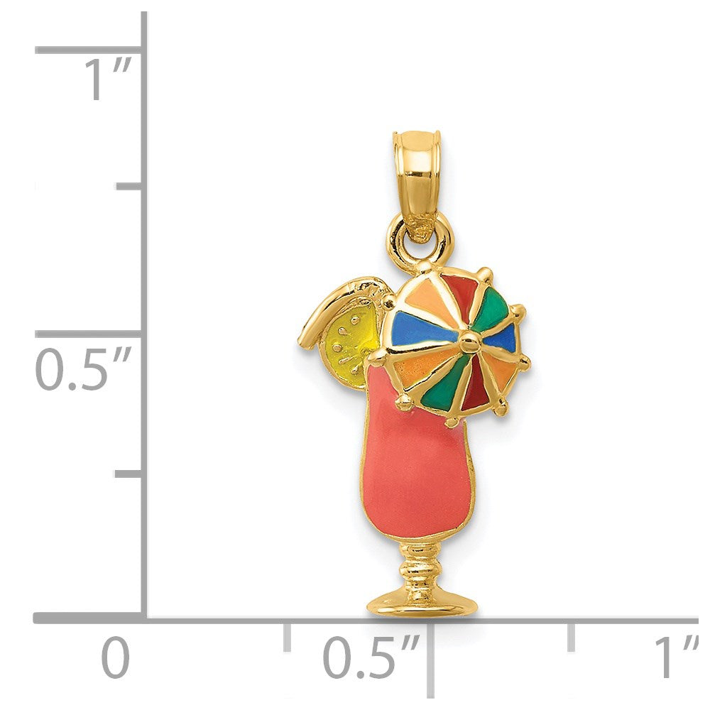 14k Yellow Gold 10 mm Pink Enameled Tropical Drink Pendant (1.31 grams)