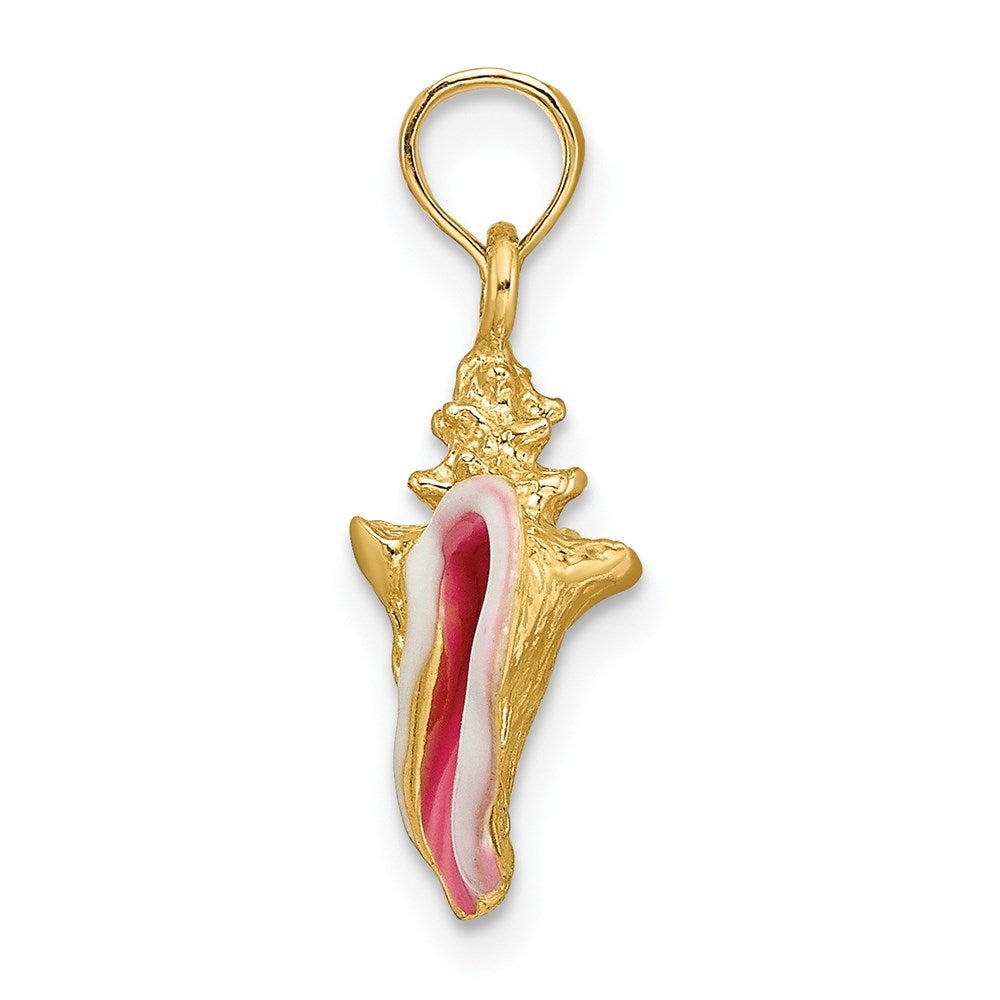 14k Yellow Gold 9 mm Enameled 3-D Conch Shell Pendant (1.94 grams)