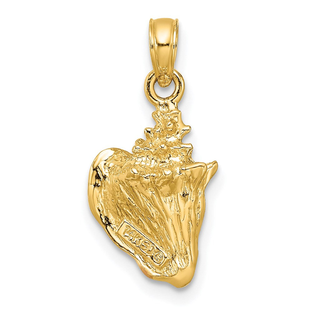 14k Yellow Gold 9 mm Enameled 3-D Conch Shell Pendant (1.94 grams)