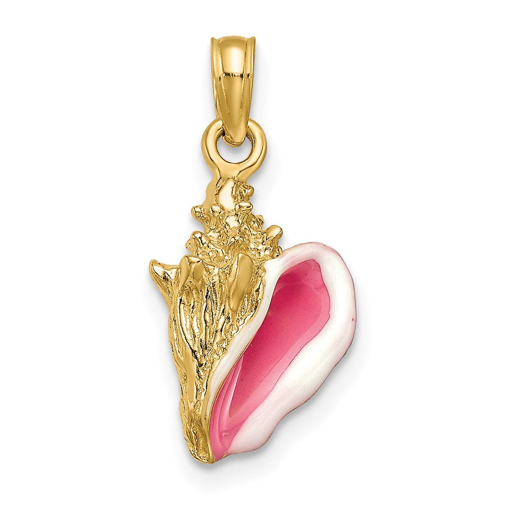 14k Yellow Gold 9 mm Enameled 3-D Conch Shell Pendant