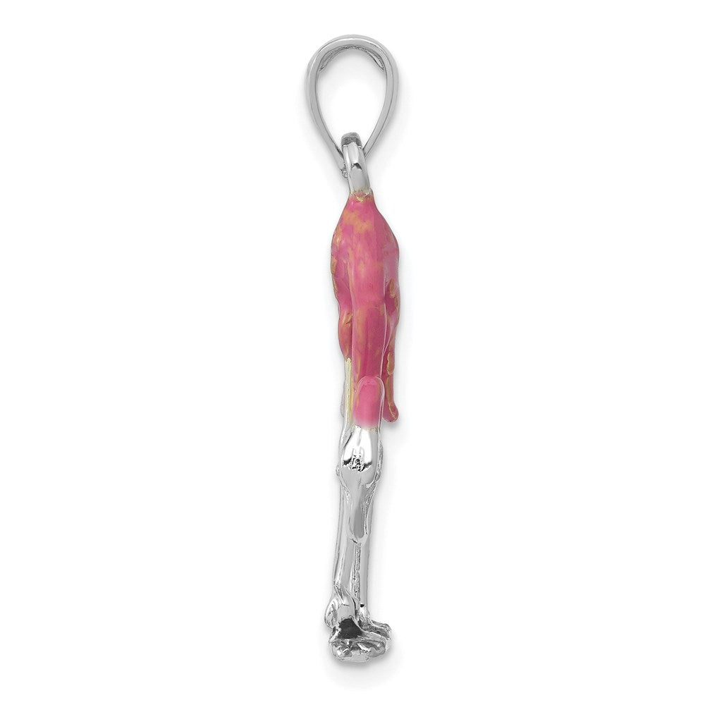 14k White Gold 17 mm  Enameled 3-D Pink Flamingo Pendant