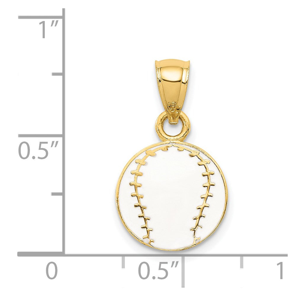 14k Yellow Gold 11 mm Enameled Baseball Pendant (0.82 grams)