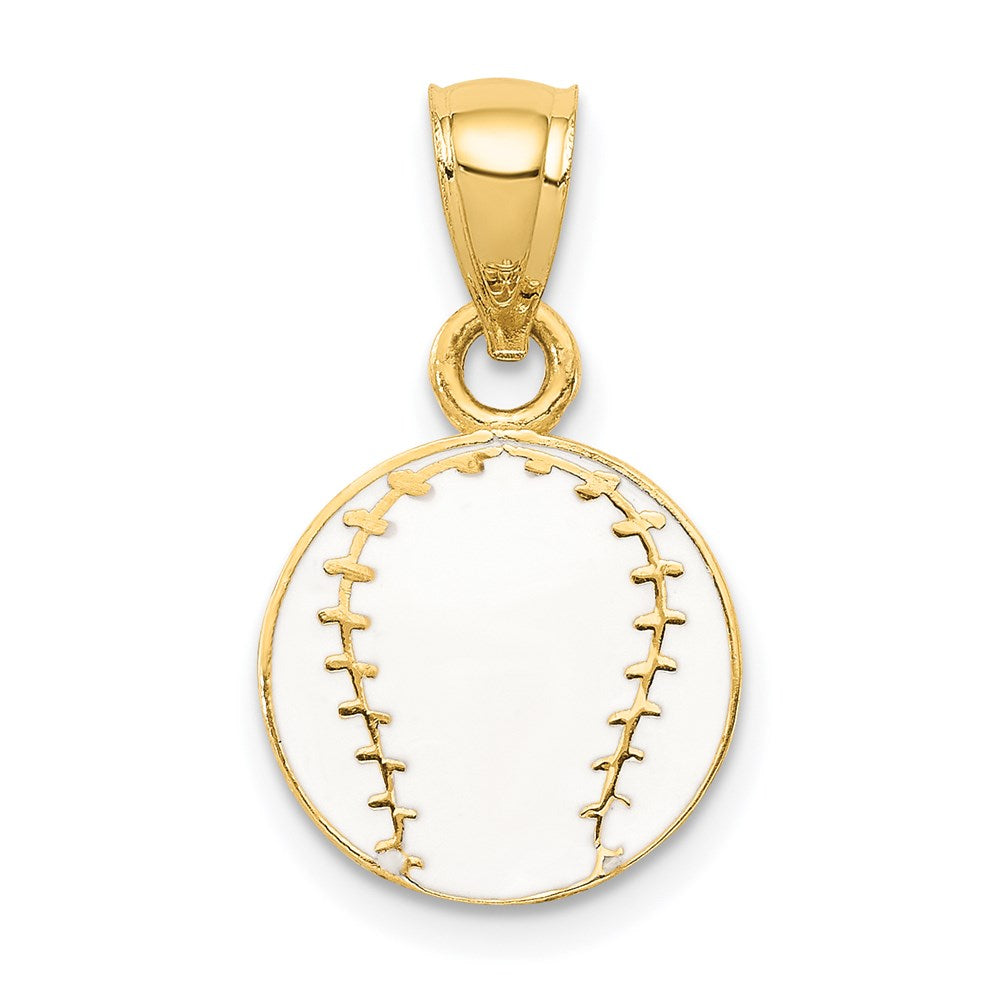 14k Yellow Gold 11 mm Enameled Baseball Pendant