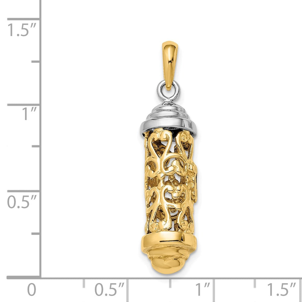 14k Two-tone 9 mm Two-Tone 3D Mezuzah Pendant (4.26 grams)