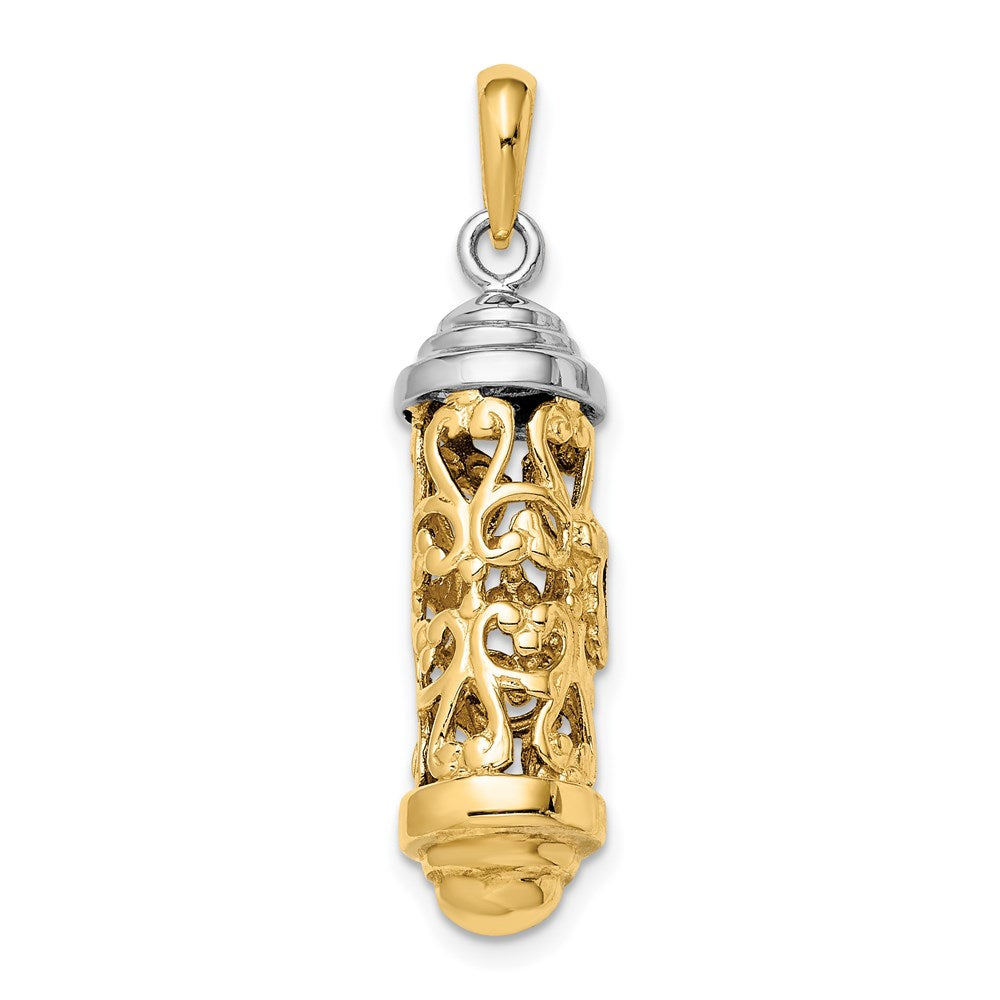 14k Two-tone 9 mm Two-Tone 3D Mezuzah Pendant (4.26 grams)