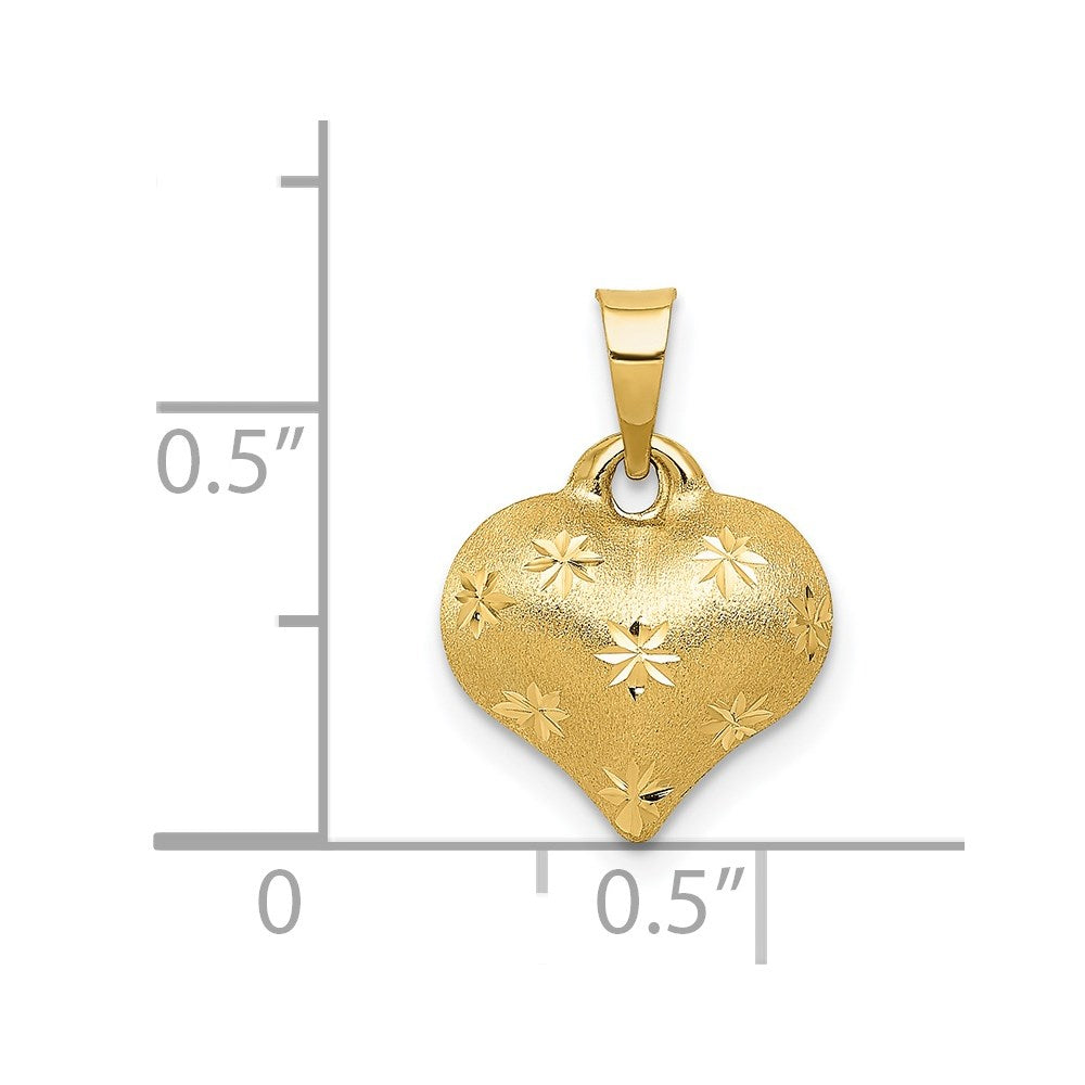 14k Yellow Gold 11 mm Polished and Satin Diamond-cut 3-D Puffed Heart Pendant (0.41 grams)