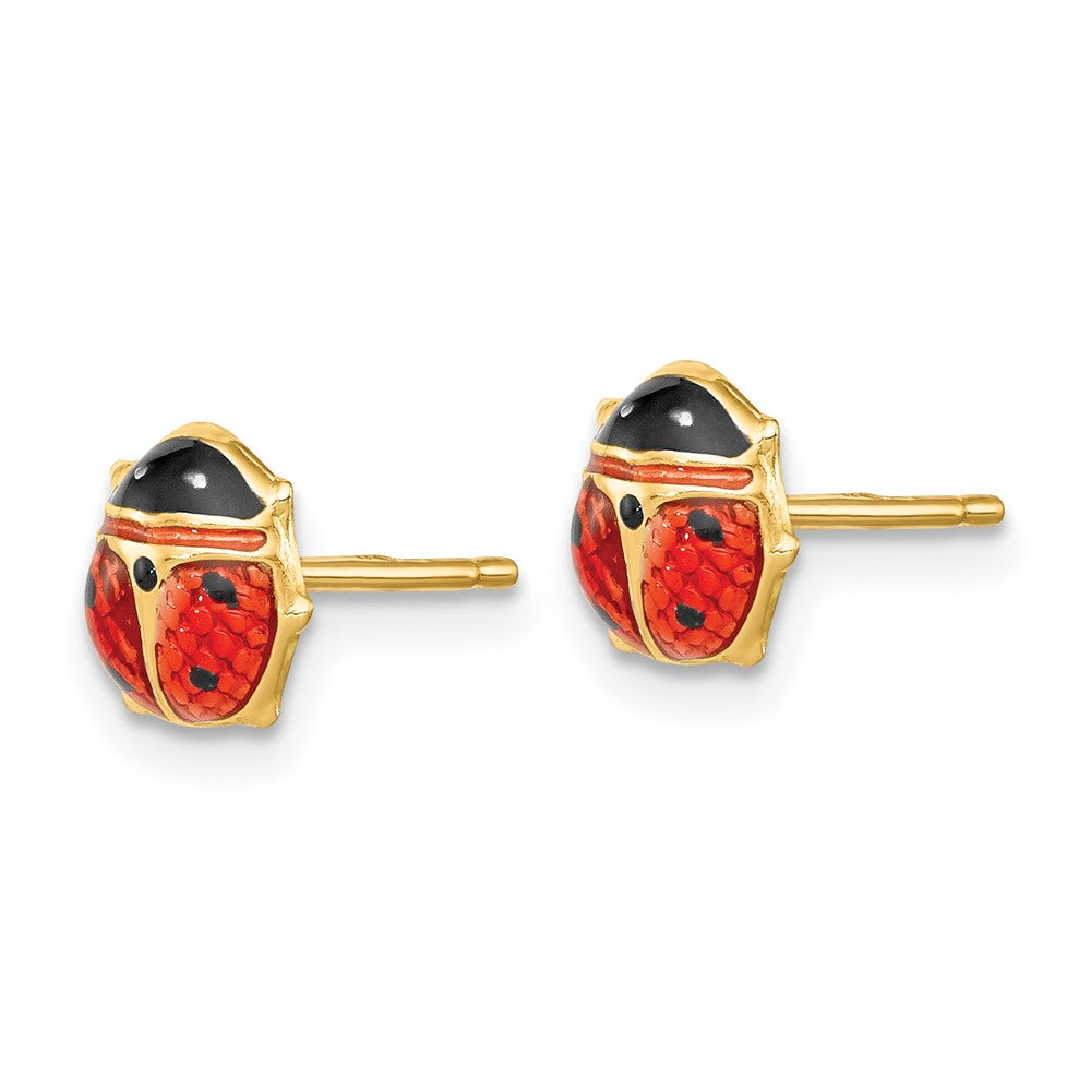 14k Yellow Gold 5.5 mm Enameled Ladybug Earrings (0.86 grams)