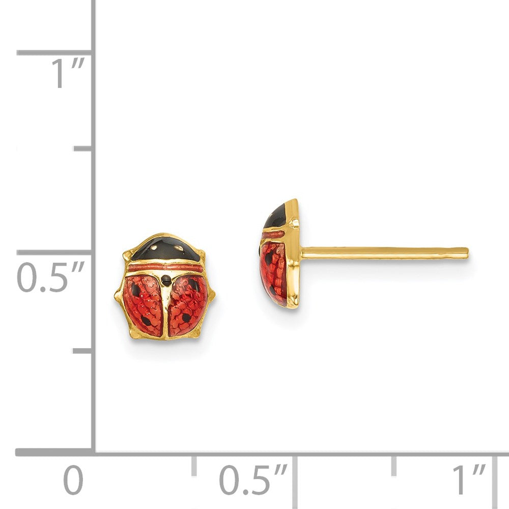 14k Yellow Gold 5.5 mm Enameled Ladybug Earrings (0.86 grams)