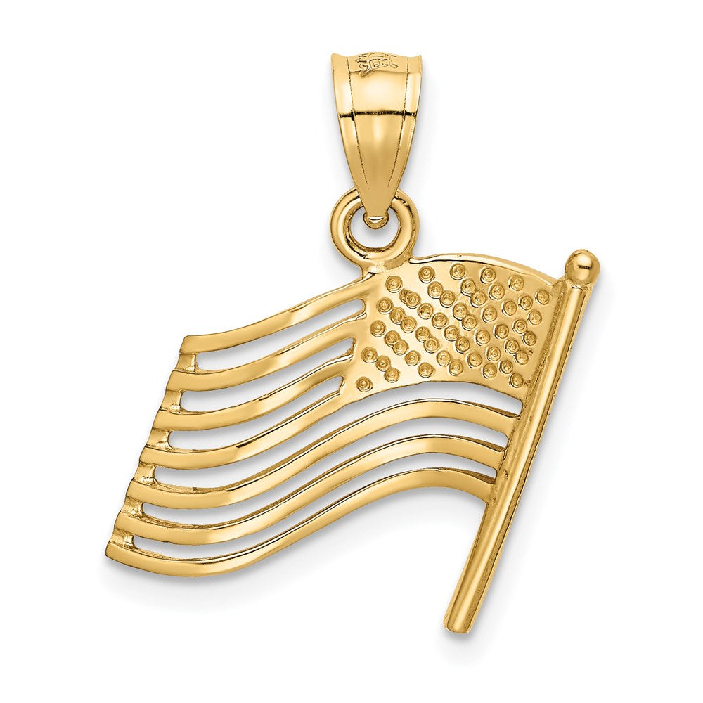 14k Yellow Gold 15 mm American Flag Pendant (1.6 grams)