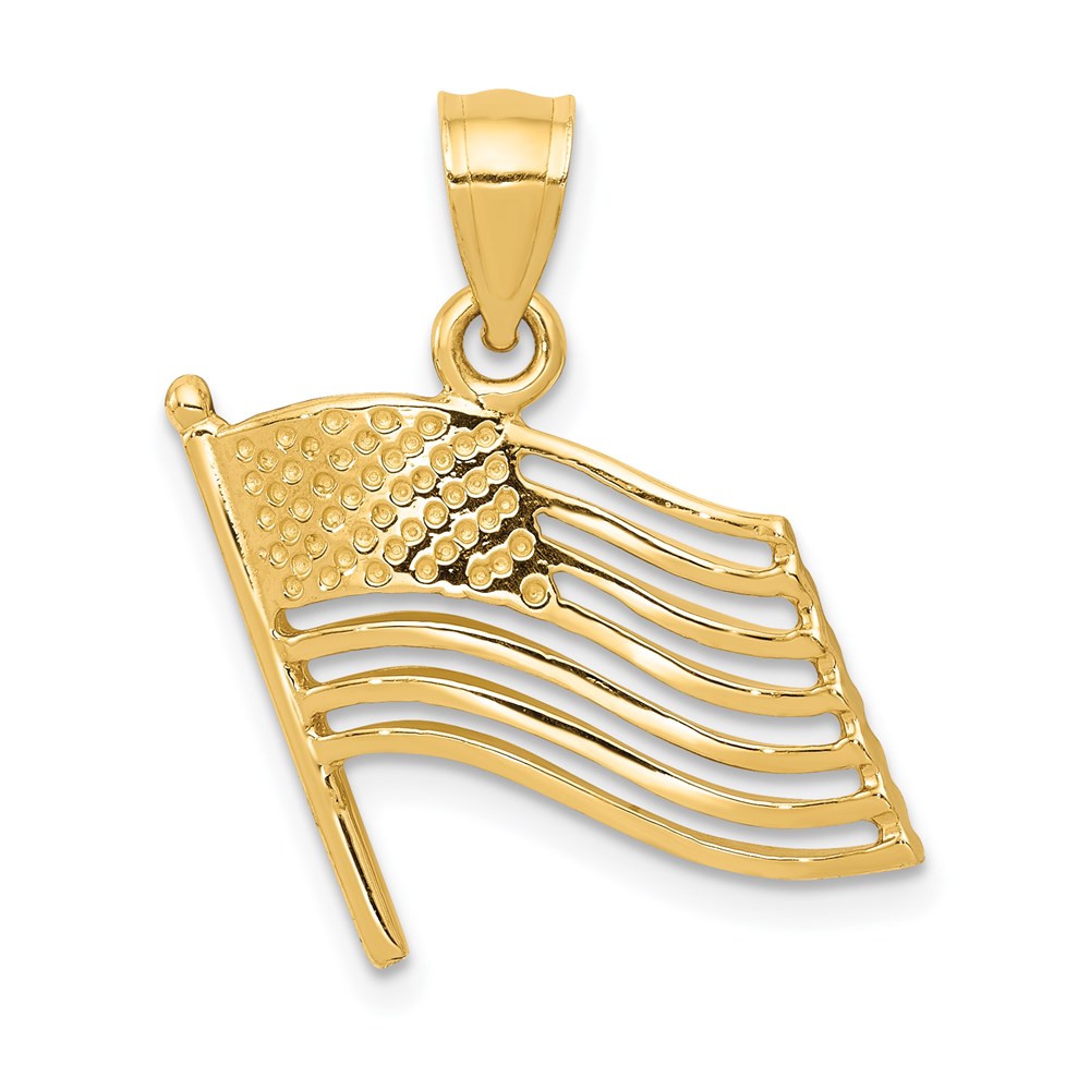 14k Yellow Gold 15 mm American Flag Pendant (1.6 grams)