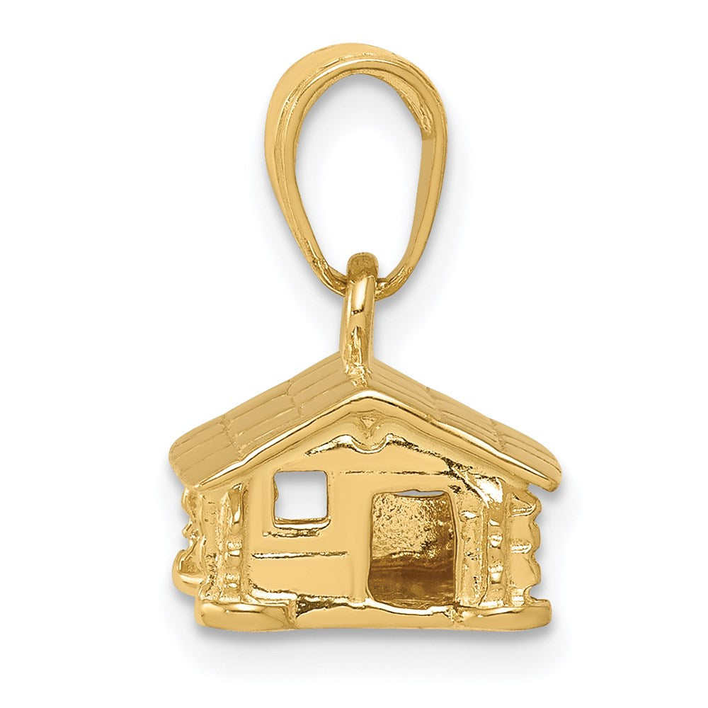 14k Yellow Gold 10 mm 3-D Log Cabin Pendant (2.79 grams)