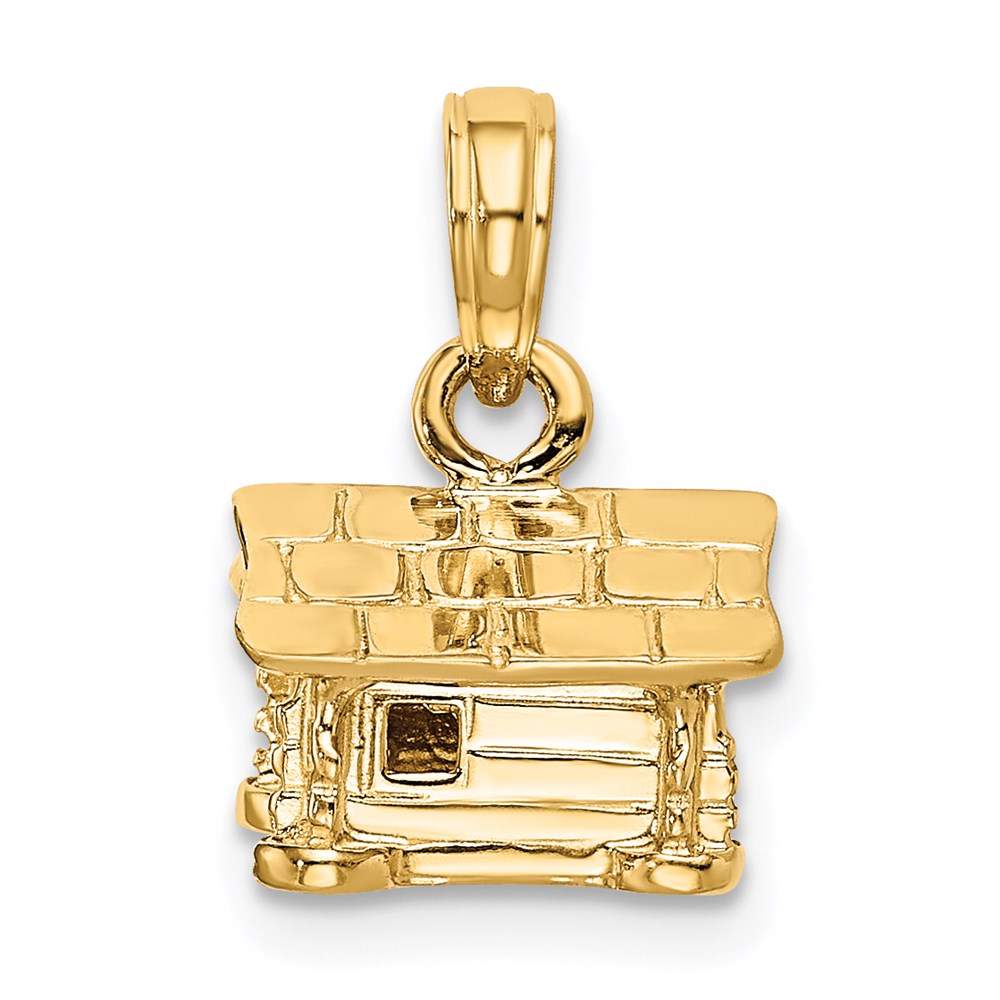 14k Yellow Gold 10 mm 3-D Log Cabin Pendant (2.79 grams)