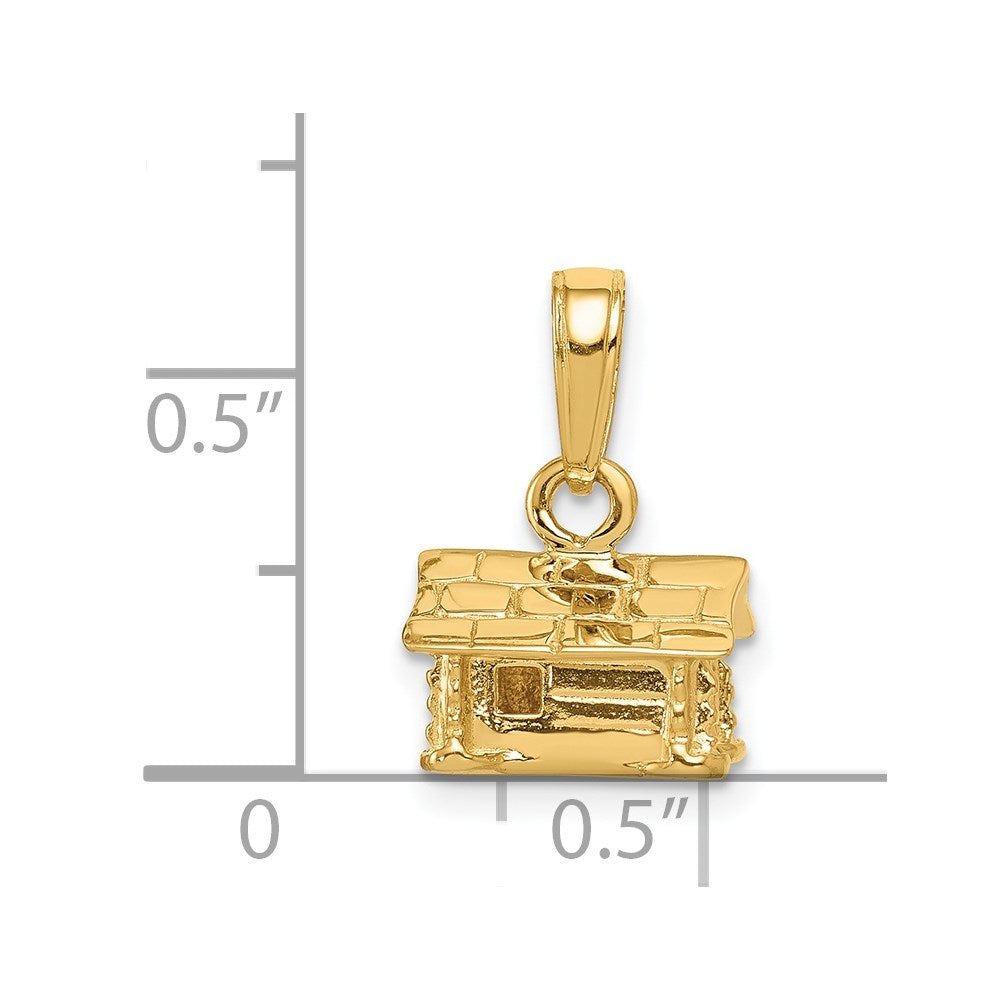 14k Yellow Gold 10 mm 3-D Log Cabin Pendant (2.79 grams)