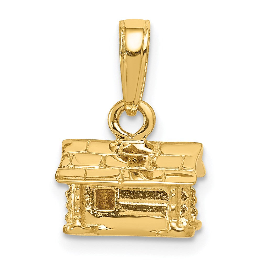 14k Yellow Gold 10 mm 3-D Log Cabin Pendant (2.79 grams)