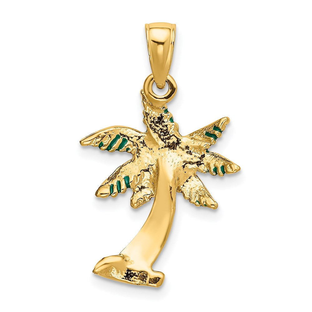 14k Yellow Gold 17 mm Enameled Palm Tree Pendant (2.26 grams)