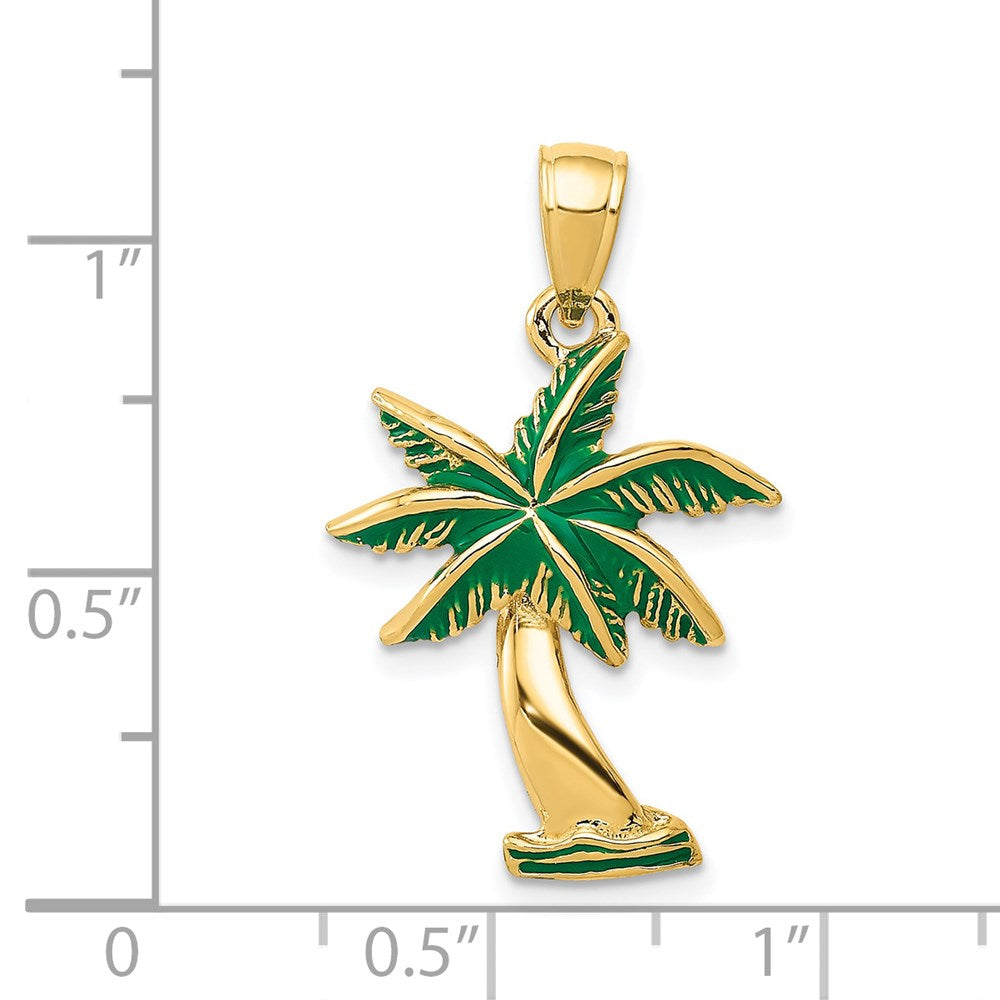 14k Yellow Gold 17 mm Enameled Palm Tree Pendant (2.26 grams)