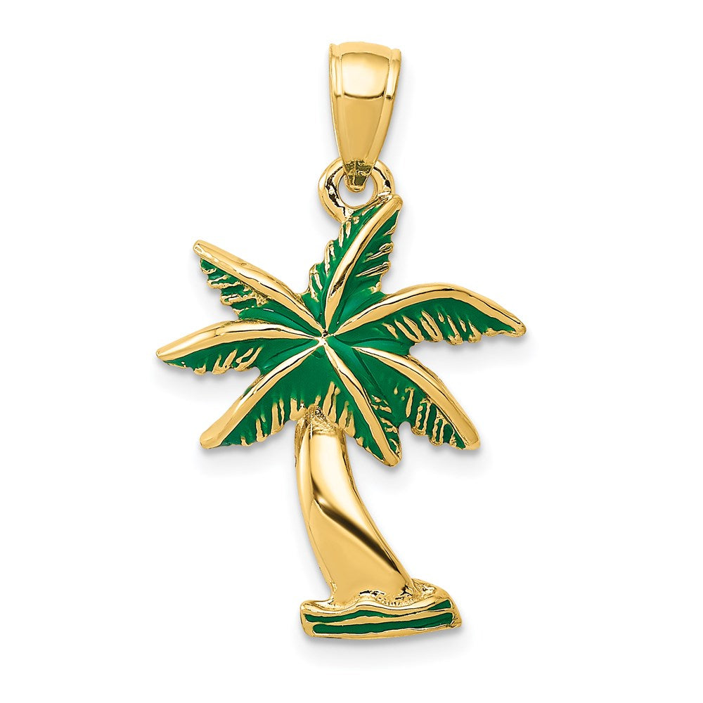 14k Yellow Gold 17 mm Enameled Palm Tree Pendant (2.26 grams)