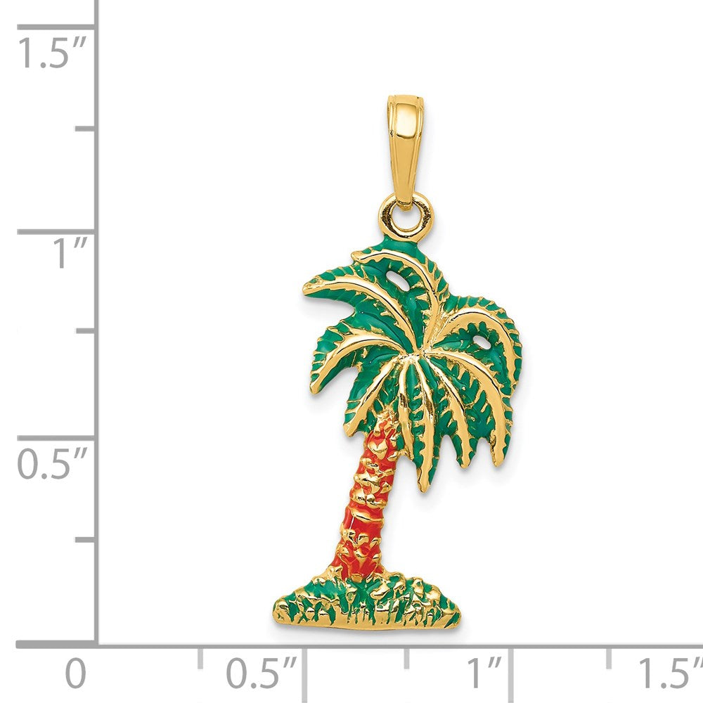 14k Yellow Gold 14 mm Enameled Palm Tree Pendant (2.29 grams)