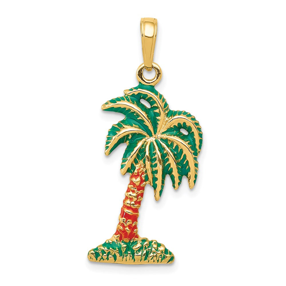 14k Yellow Gold 14 mm Enameled Palm Tree Pendant (2.29 grams)