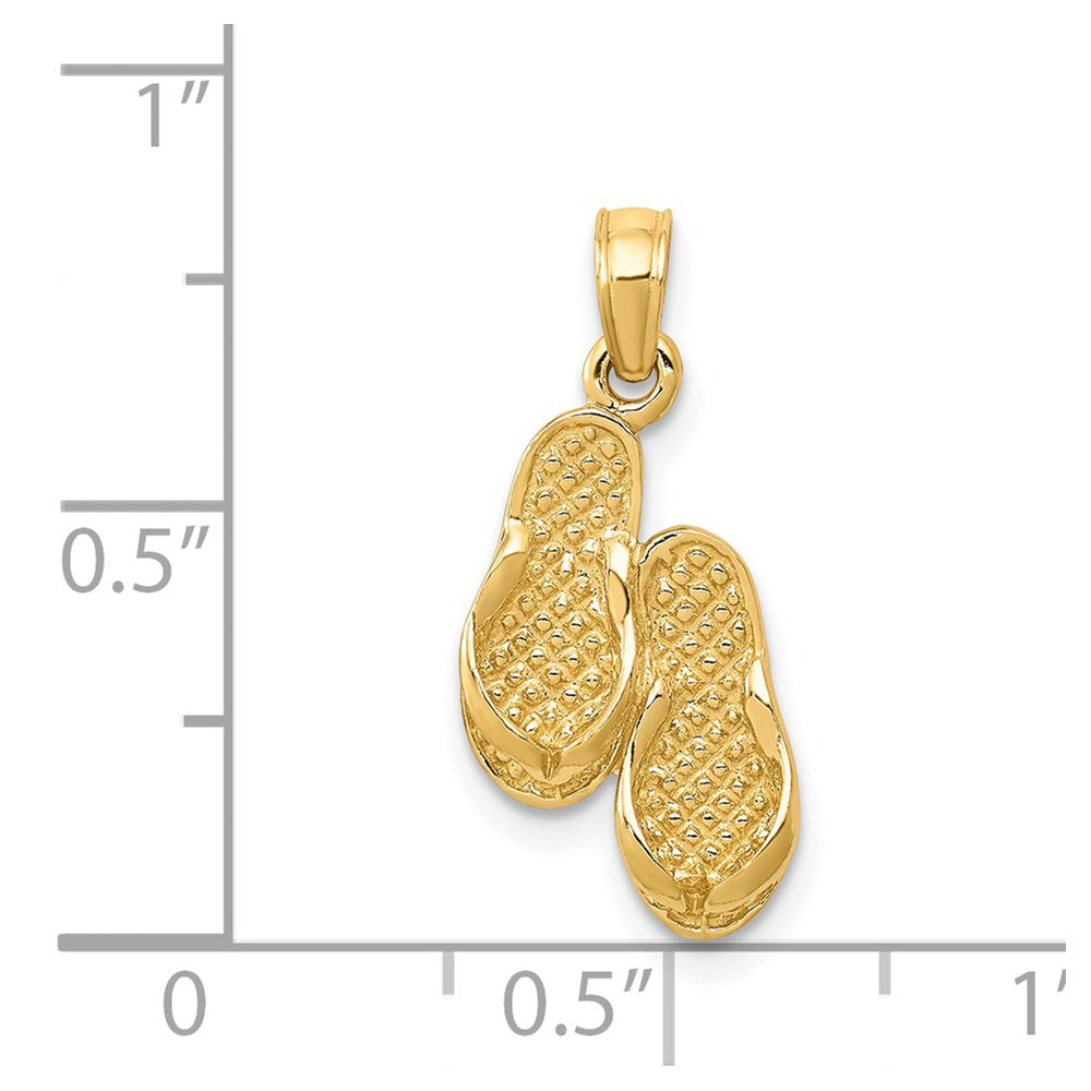 14k Yellow Gold 10 mm 3D Flip Flops Pendant (1.28 grams)