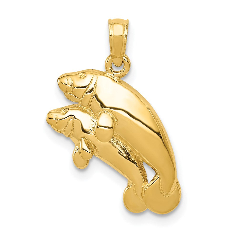 14k Yellow Gold 18 mm Polished Double Manatee Pendant (1.82 grams)