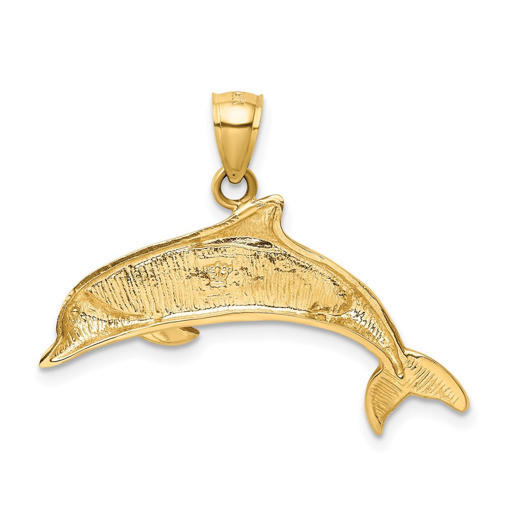 14k Yellow Gold 27 mm Lab Created Opal Dolphin Pendant (2.58 grams)