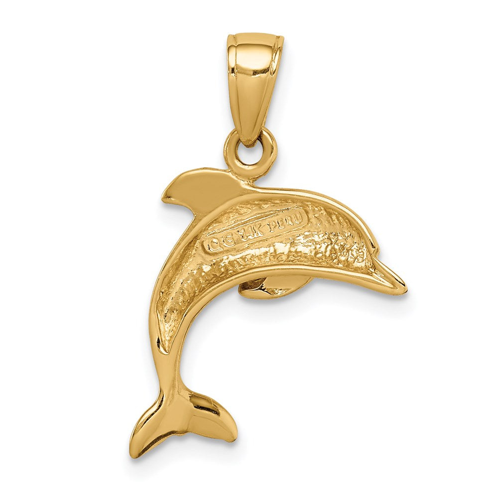 14k Yellow Gold 16 mm Jumping Dolphin Pendant (1.6 grams)