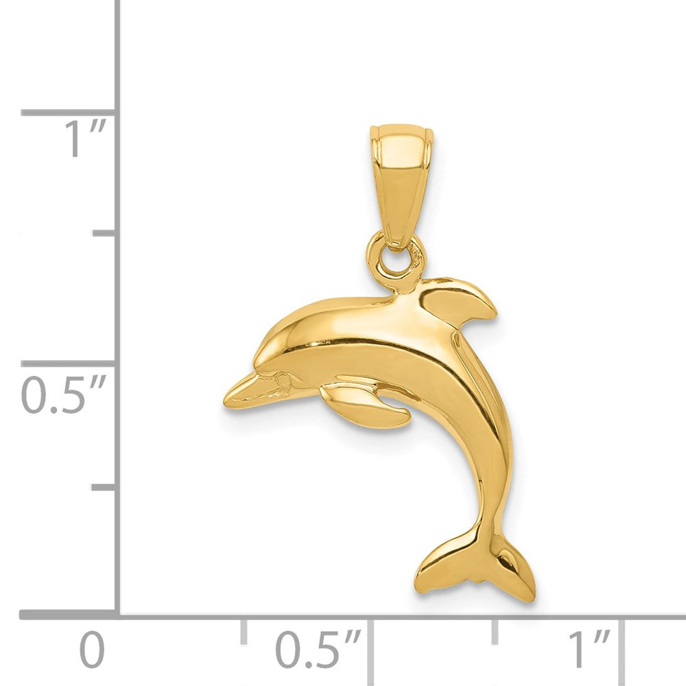 14k Yellow Gold 16 mm Jumping Dolphin Pendant (1.6 grams)