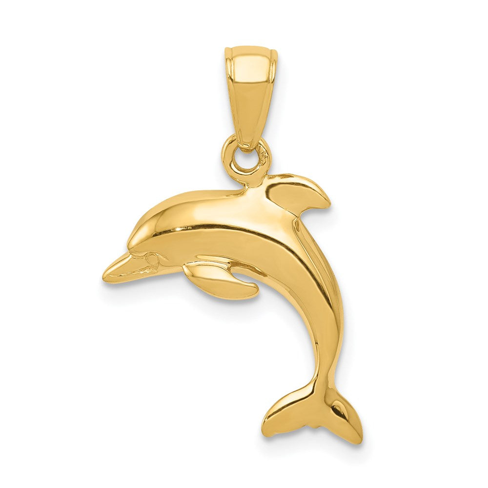 14k Yellow Gold 16 mm Jumping Dolphin Pendant (1.6 grams)