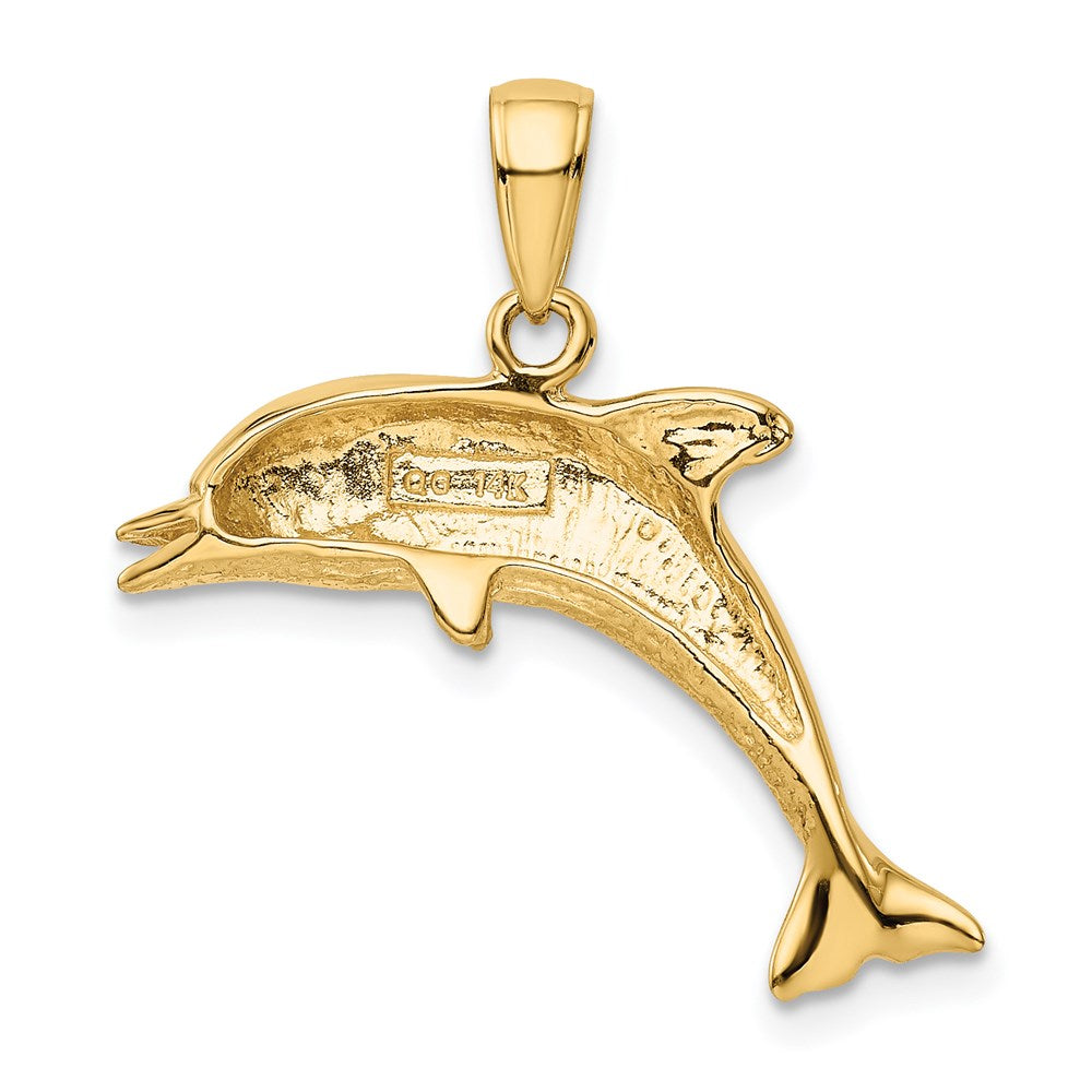14k Yellow Gold 25 mm Jumping Dolphin Pendant (2.25 grams)