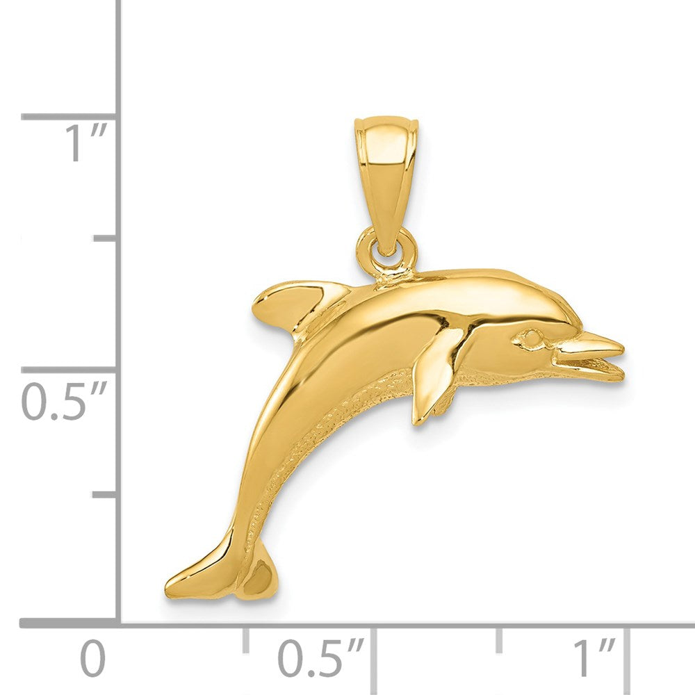 14k Yellow Gold 25 mm Jumping Dolphin Pendant (2.25 grams)