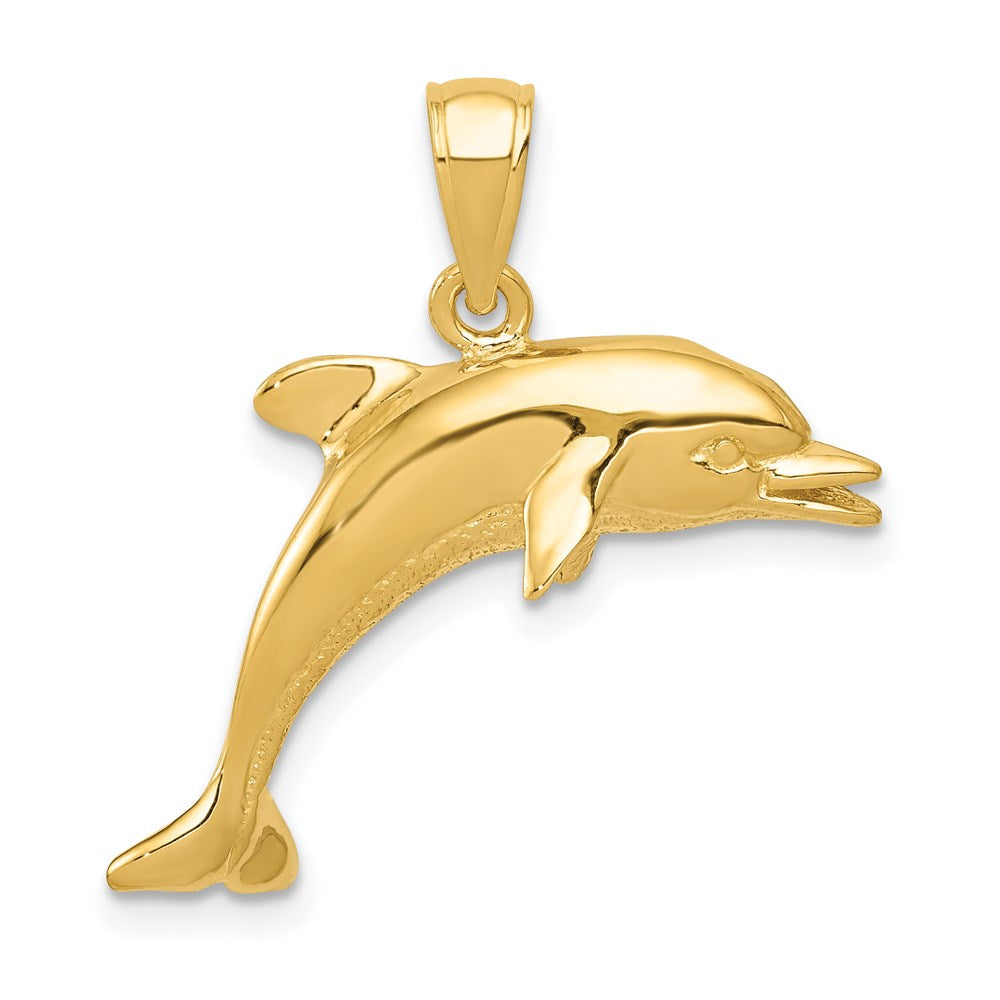14k Yellow Gold 25 mm Jumping Dolphin Pendant (2.25 grams)