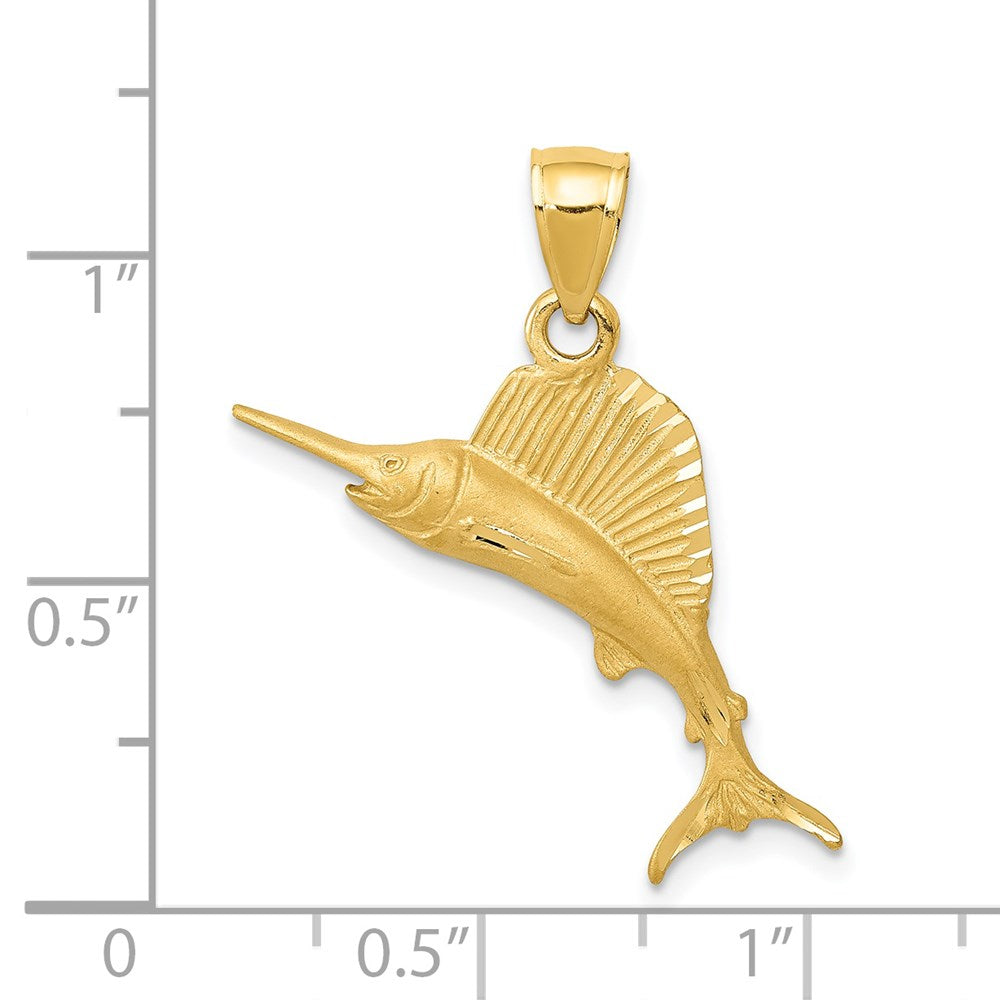 14k Yellow Gold 25 mm Sailfish Pendant (1.33 grams)