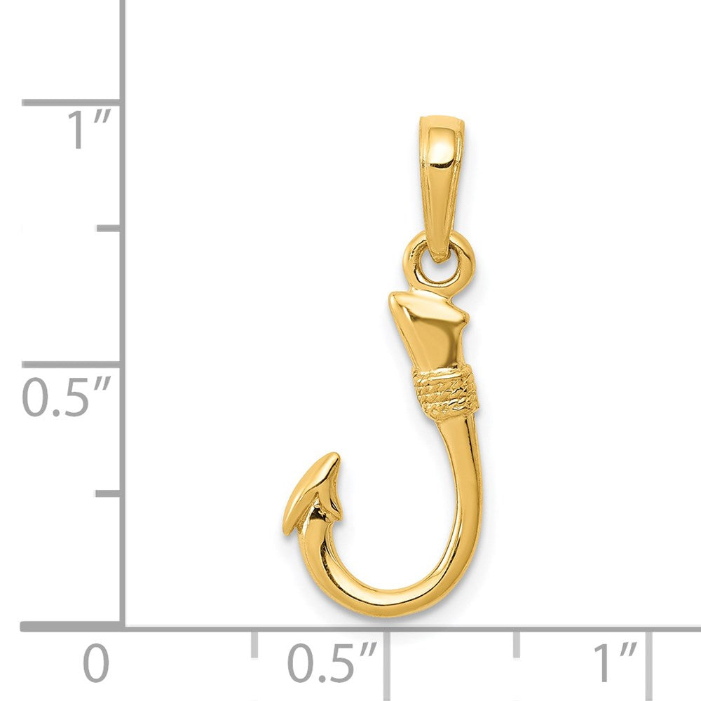 14k Yellow Gold 8 mm  3D Fish Hook Pendant (0.91 grams)