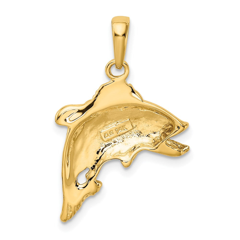 14k Yellow Gold 17 mm Jumping Bass Fish Pendant (2.25 grams)