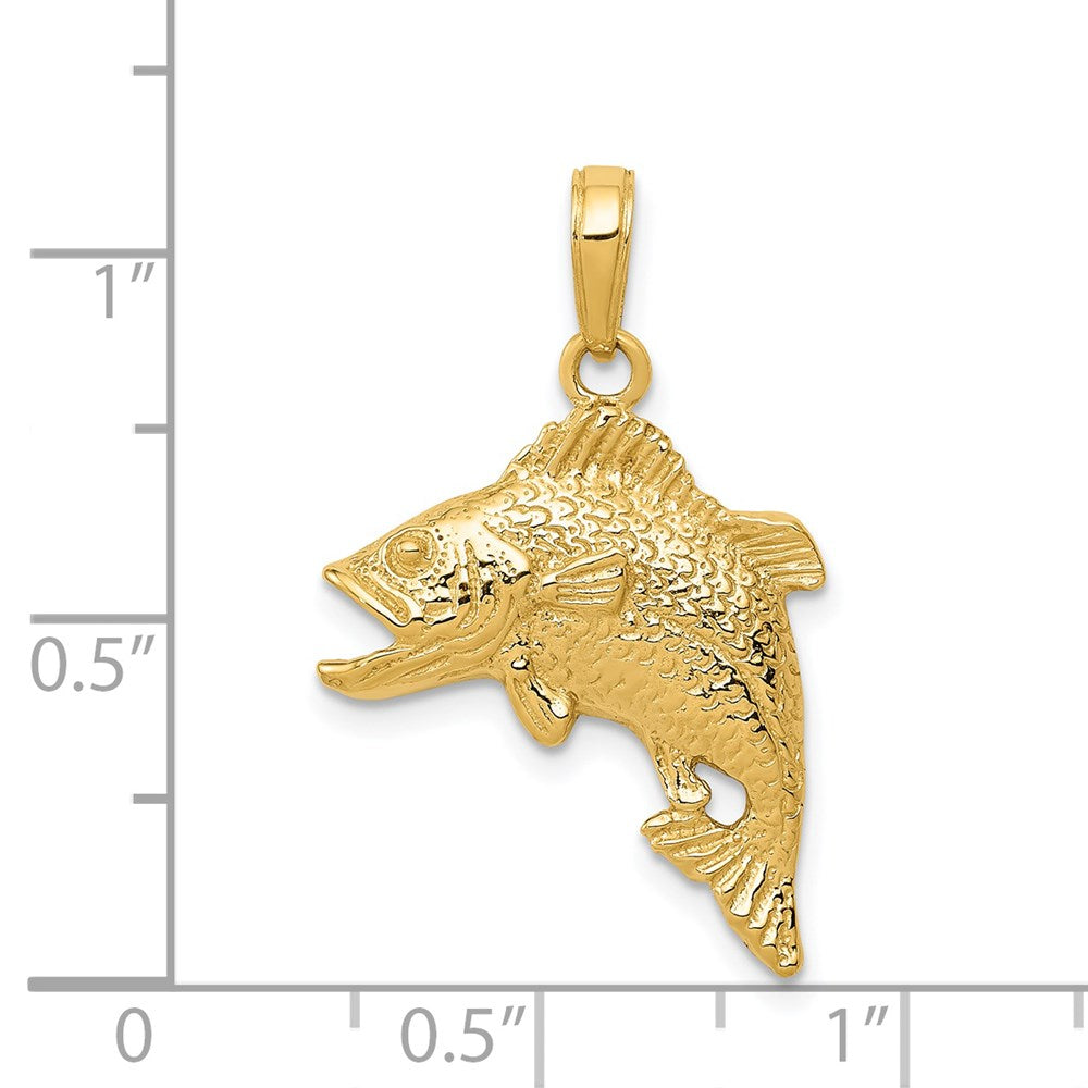 14k Yellow Gold 17 mm Jumping Bass Fish Pendant (2.25 grams)