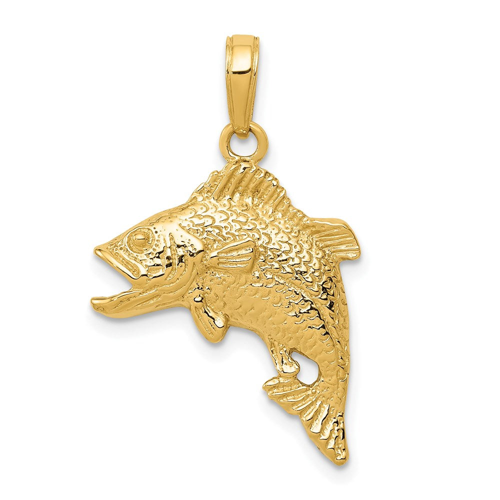 14k Yellow Gold 17 mm Jumping Bass Fish Pendant (2.25 grams)