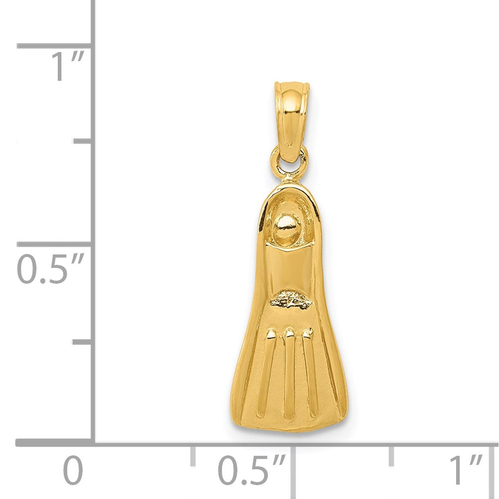 14k Yellow Gold 6 mm 3D Scuba Flipper Pendant (1.23 grams)