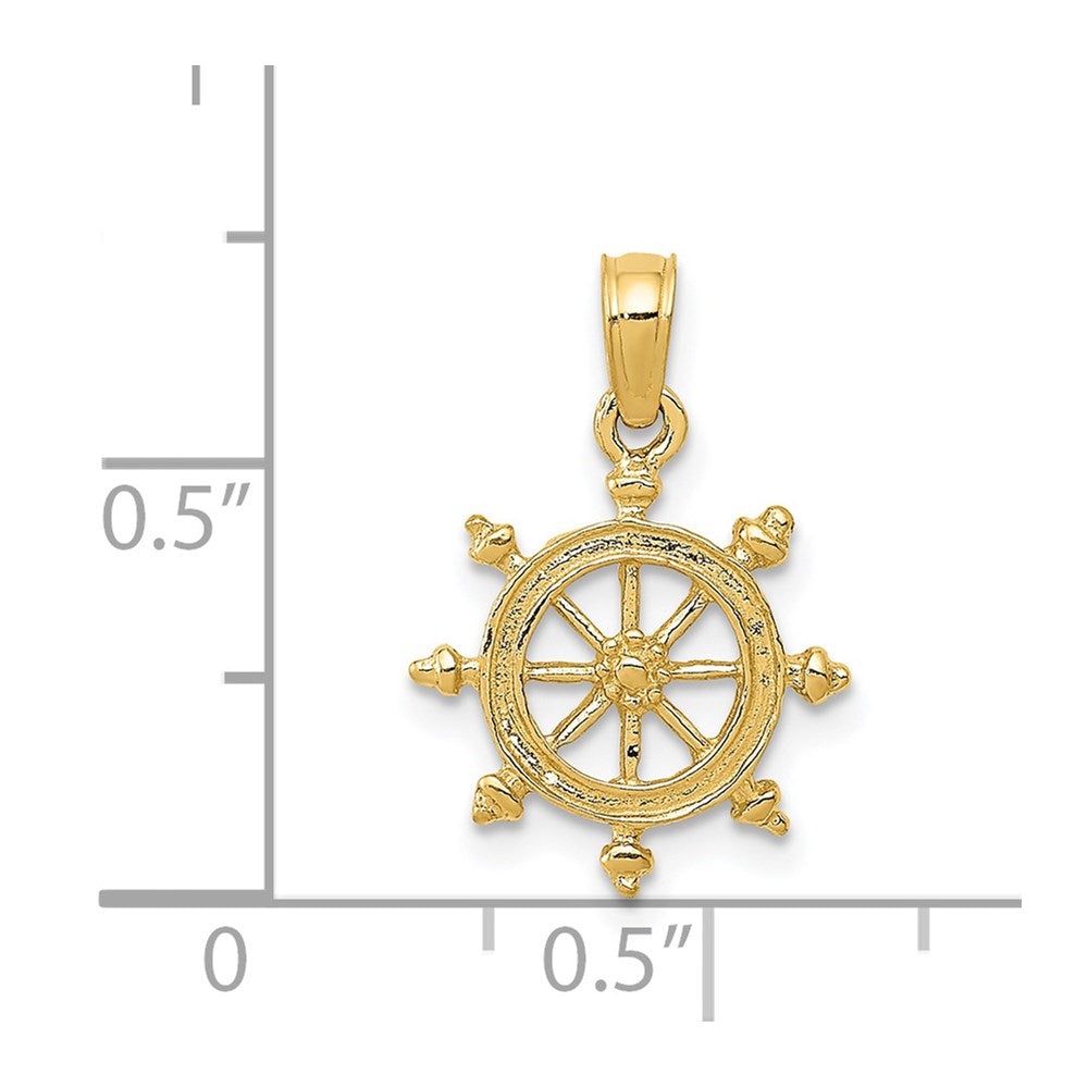 14k Yellow Gold 12 mm Ship Wheel Pendant (0.7 grams)