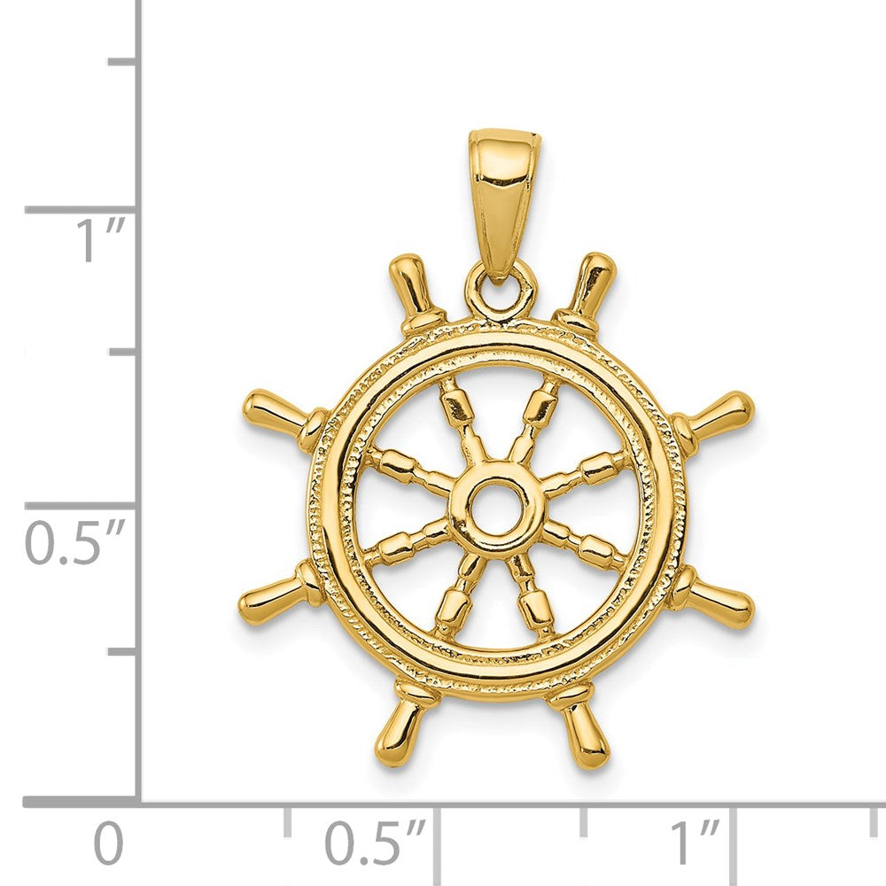 14k Yellow Gold 22 mm 3D Ships Wheel Pendant (2.89 grams)