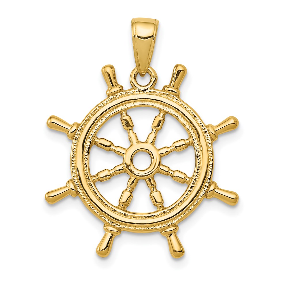 14k Yellow Gold 22 mm 3D Ships Wheel Pendant (2.89 grams)