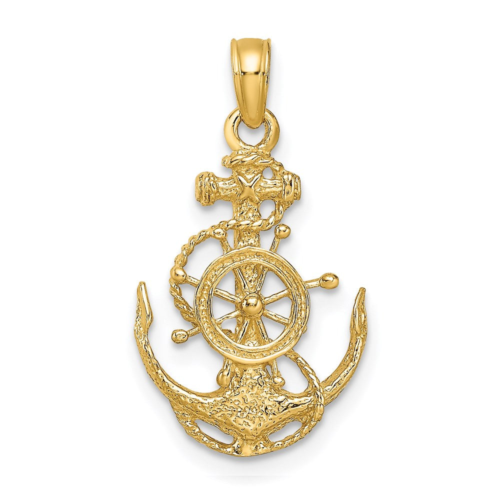 14k Yellow Gold 8 mm Small Anchor w/Wheel Pendant (1.15 grams)