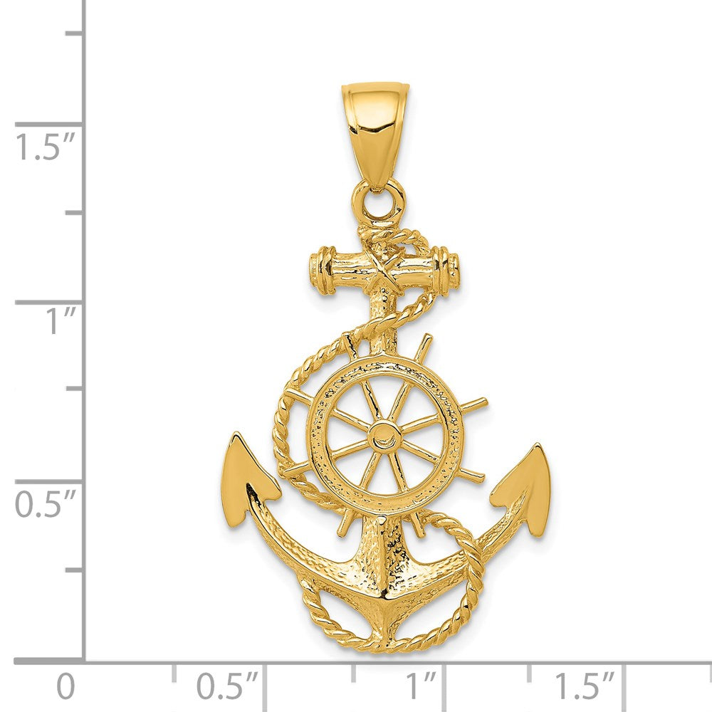 14k Yellow Gold 24 mm Large Anchor w/Wheel Pendant (3.35 grams)