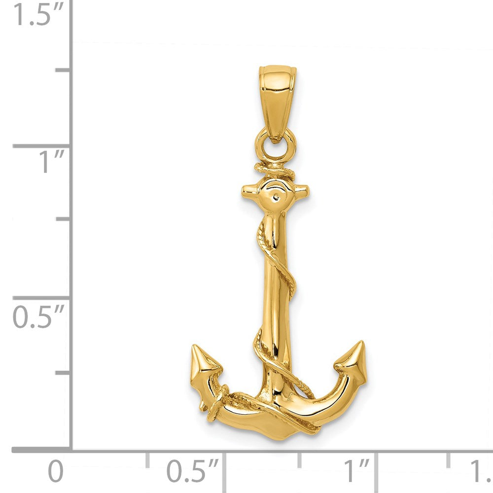 14k Yellow Gold 16 mm 3D Anchor W/Rope Pendant (2.39 grams)