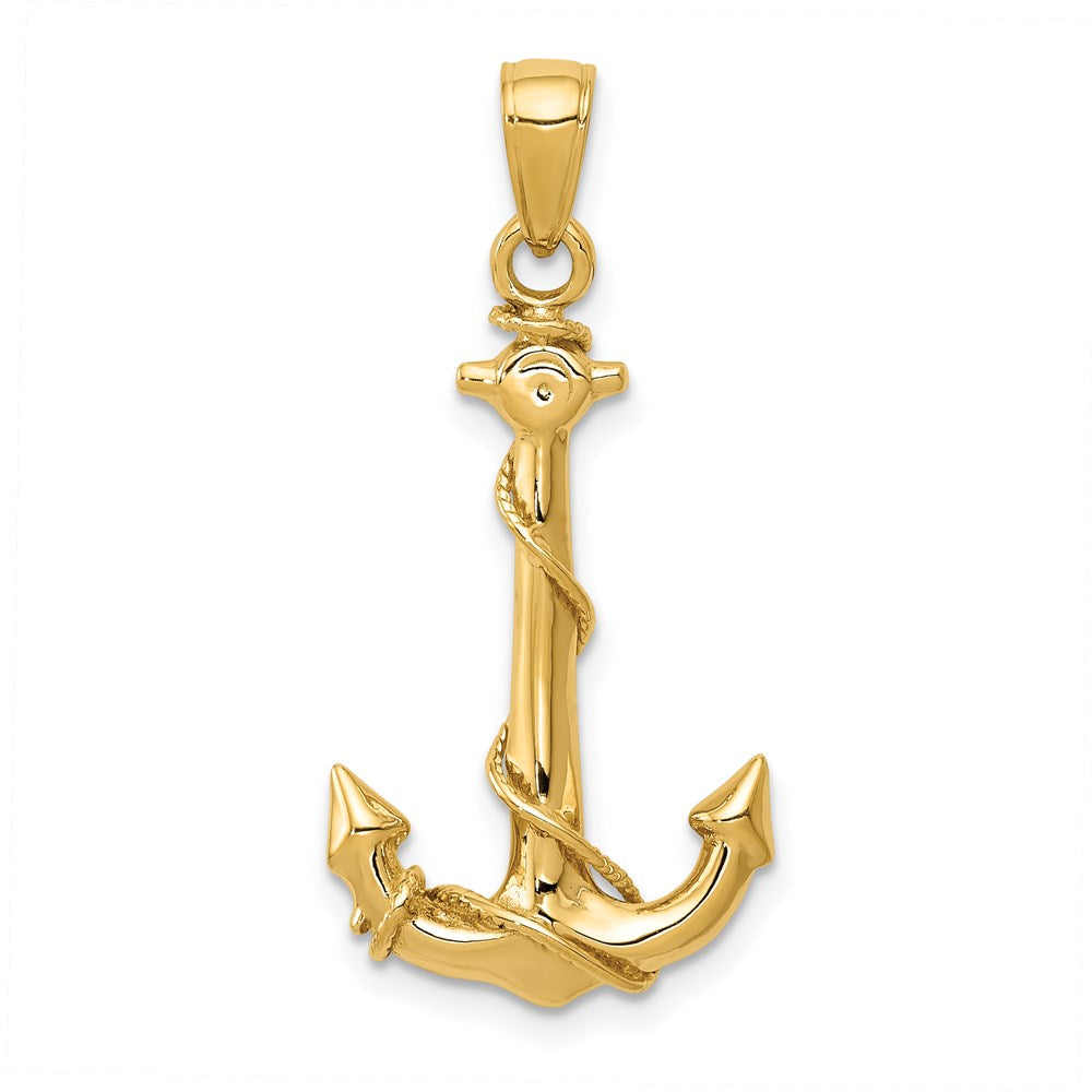 14k Yellow Gold 16 mm 3D Anchor W/Rope Pendant (2.39 grams)