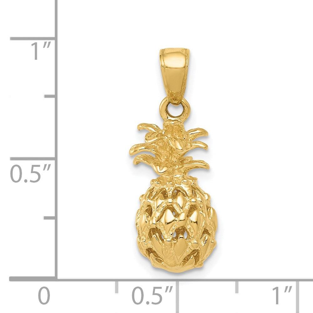 14k Yellow Gold 8 mm 3D Cut-out Pineapple Pendant (2.87 grams)