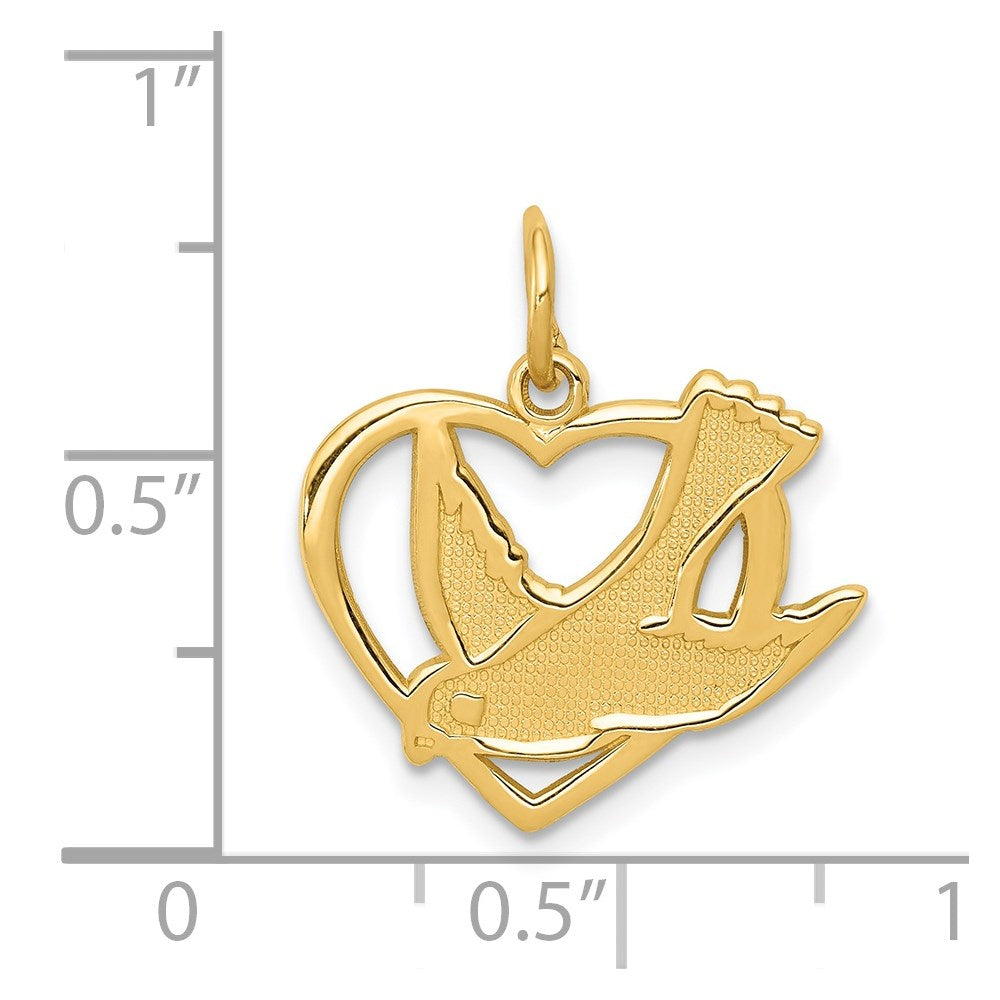 14k Yellow Gold 18.5 mm Peace Bird Charm (1.08 grams)