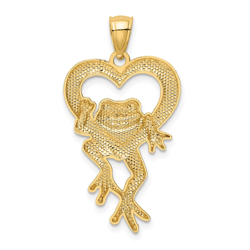 14k Yellow & Rhodium 18 mm  D/C Frog in Heart Pendant (1.64 grams)