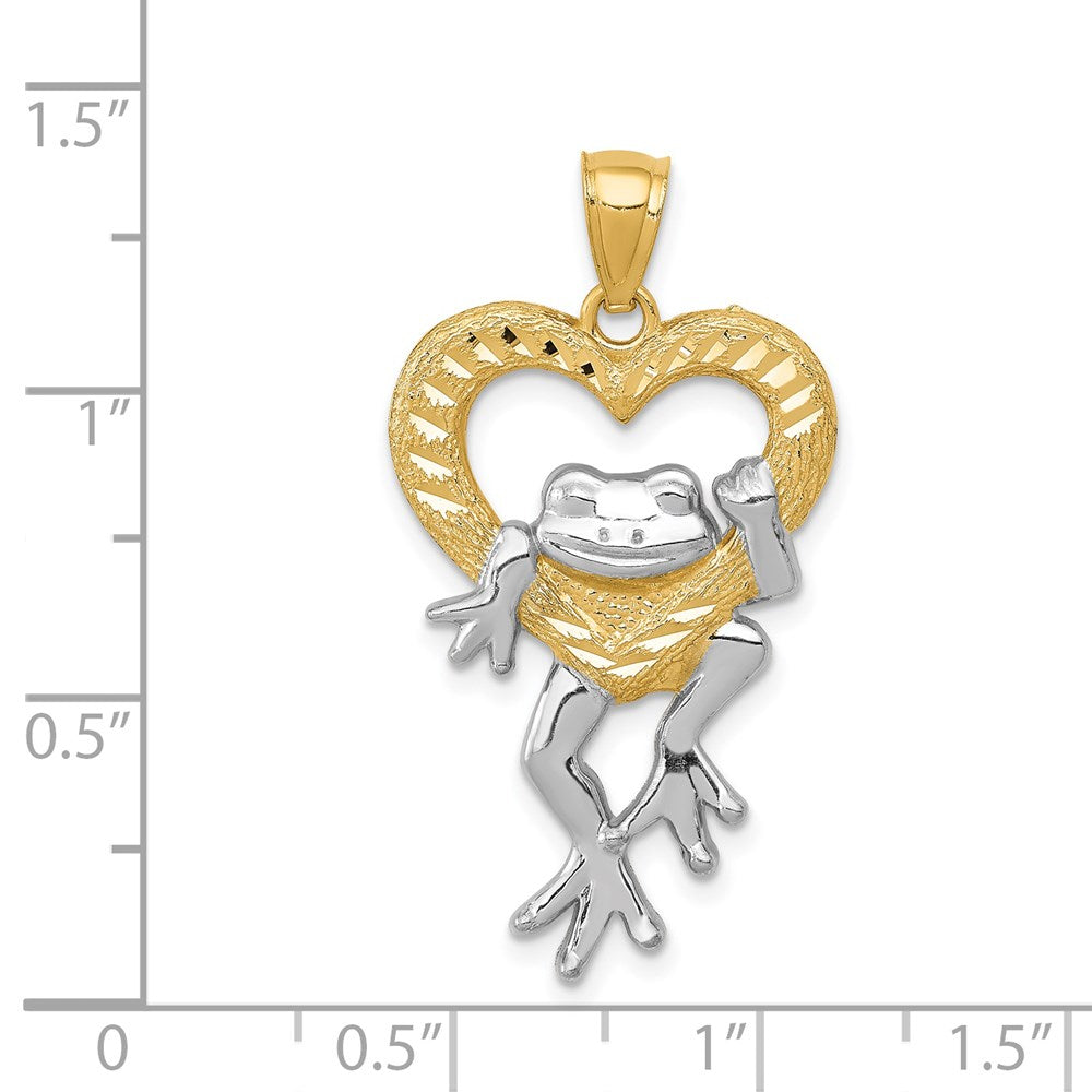 14k Yellow & Rhodium 18 mm  D/C Frog in Heart Pendant (1.64 grams)